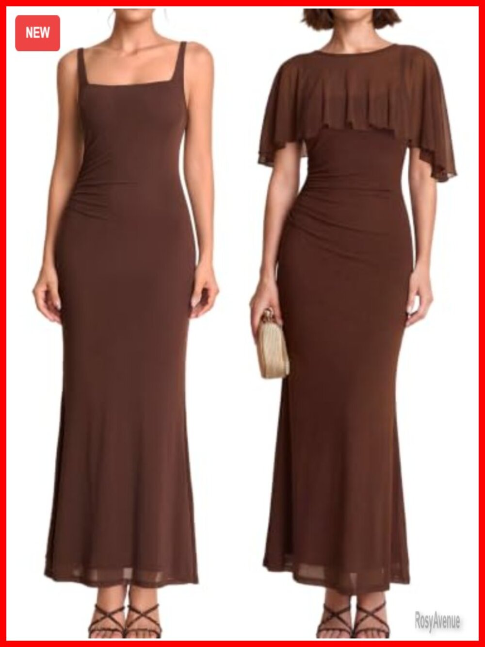 HTZMO Women's Formal Wedding Guest Maxi Dress Cape Mesh Bodycon Cocktail